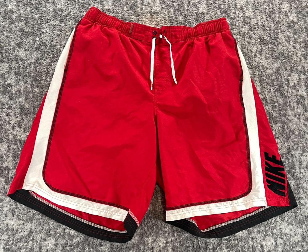 Nike Board Shorts Mens 2XL Red White Swim Trunks Swimming Brief Lined Y2K